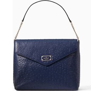 Kate Spade NEW Ostrich Embossed Leather Leena Bag French Navy Shoulder Purse NWT